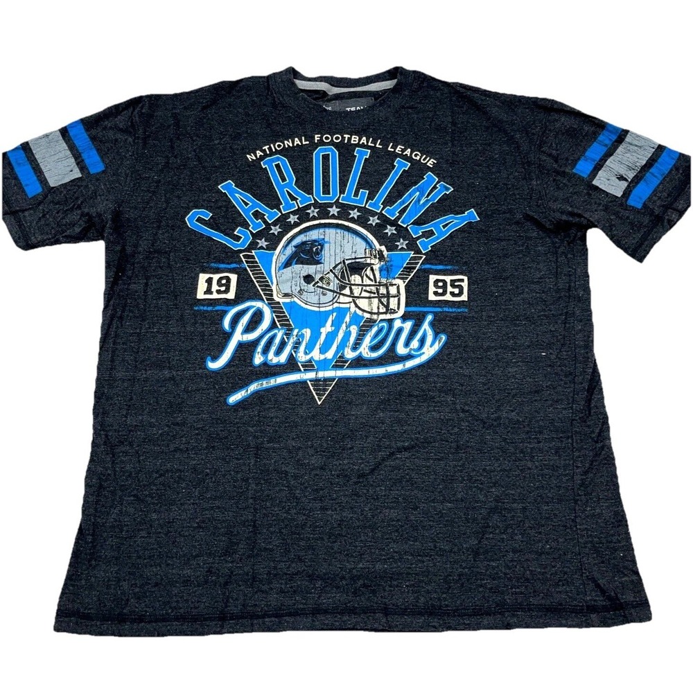 Carolina Panthers Shirt Men XXL 2XL Gray Blue Tee Retro Helmet Spell Out Dark